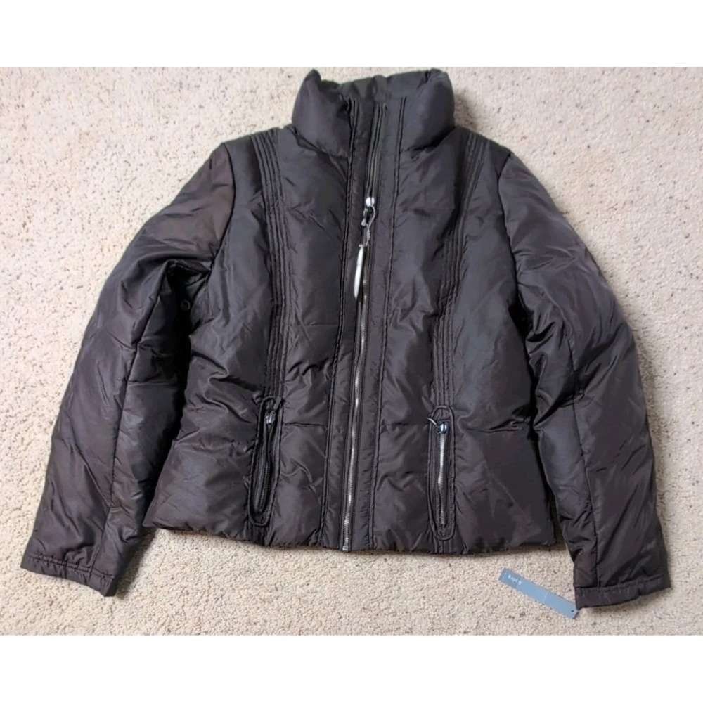 Apt 9 Women's Large Brown Down Puffer Jacket Long Sleeve Zip Pocket Coat Winter